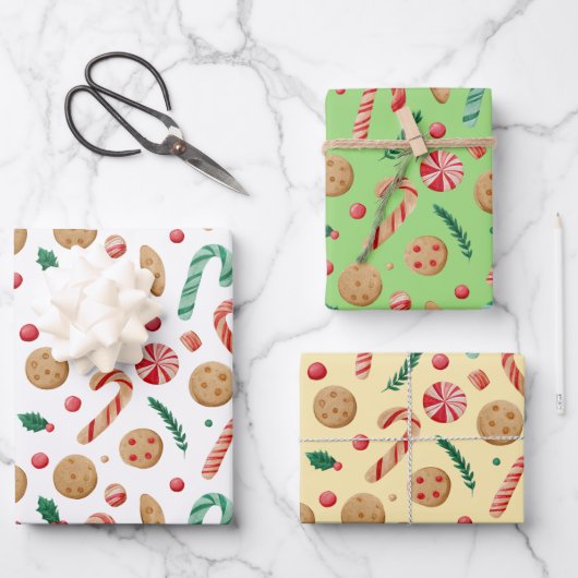 Candy Canes Cookies Niedlich Weihnachten Geschenkpapier Set (Vorderseite)
