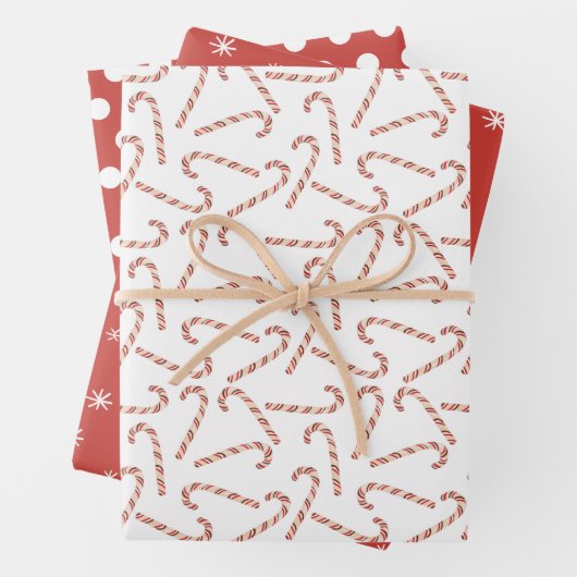 Candy Canes Dots and Snowflakes Rote Weihnachten Geschenkpapier Set (Beispiel)