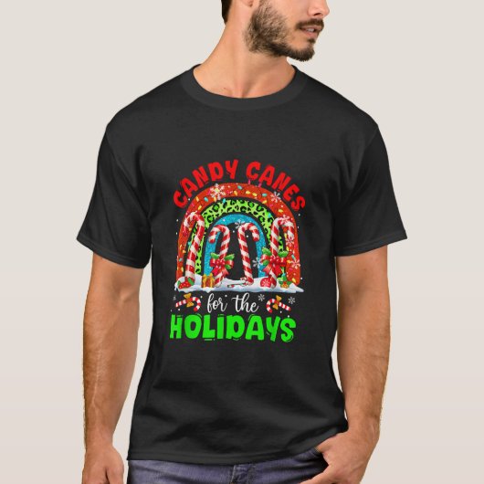 Candy Canes For The Holidays Christmas Rainbow Col T-Shirt (Vorderseite)