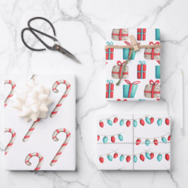 Candy Canes, Geschenke und Weihnachtsbeleuchtung U Geschenkpapier Set
