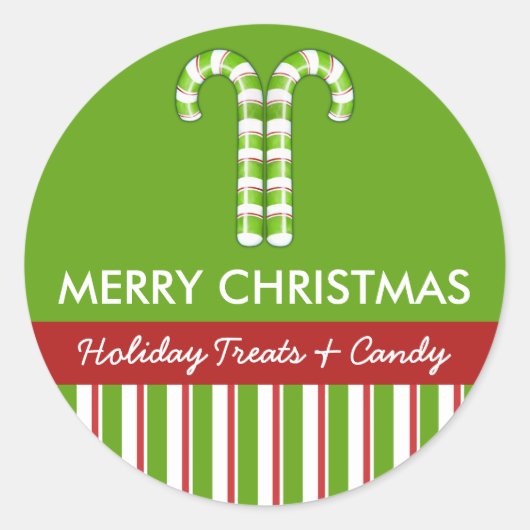 Candy Canes grüne Candy Gift Jar Round Label Runder Aufkleber (Vorderseite)