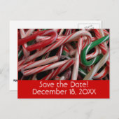 Candy Canes Holiday Save the Date Ankündigungspostkarte (Vorne/Hinten)
