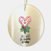 Candy Canes, Holly Berry, Gold, Monogramm Keramik Ornament (Links)