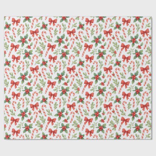 Candy Canes, Holly & Bows Wrapping Paper Geschenkpapier (Flach)