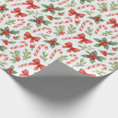 Candy Canes, Holly & Bows Wrapping Paper Geschenkpapier (Ecke)
