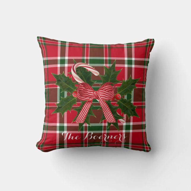 Candy Canes Holly Christmas Throw Kissen (Vorderseite)