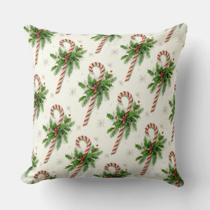 Candy Canes & Holly Christmas Throw Kissen