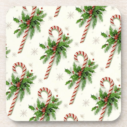Candy Canes & Holly Christmas Untersetzer (Vorderseite)