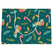 Candy Canes Holly Pine Boughds Birds Große Geschenktüte (Vorderseite)