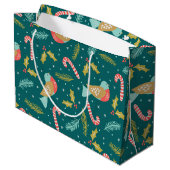 Candy Canes Holly Pine Boughds Birds Große Geschenktüte (Rückseite Schrägansicht)