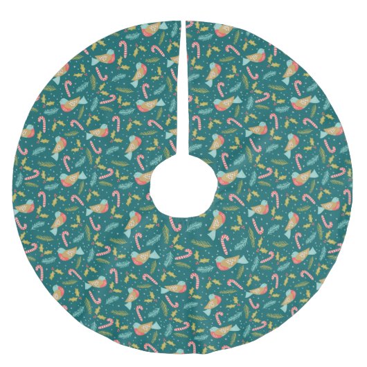 Candy Canes Holly Pine Boughds Birds Polyester Weihnachtsbaumdecke (Vorderseite)