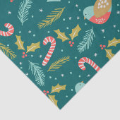 Candy Canes Holly Pine Boughds Birds Seidenpapier (Detail)