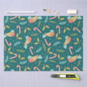 Candy Canes Holly Pine Boughds Birds Seidenpapier (Handwerk)