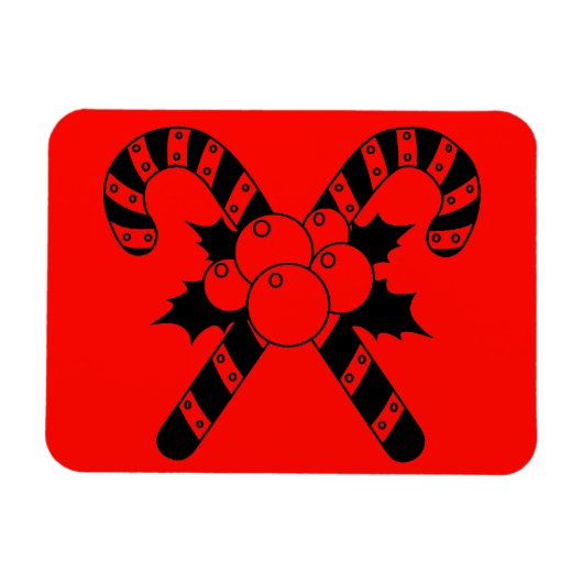 Candy Canes & mistletoe Black Frohe Weihnachten Magnet (Horizontal)
