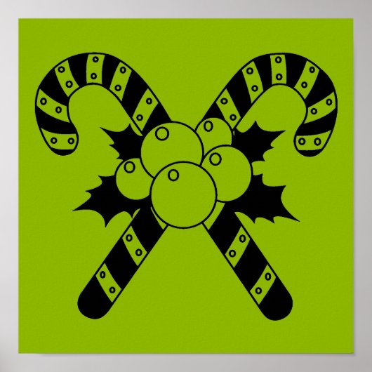 Candy Canes & mistletoe Black Frohe Weihnachten Poster (Vorne)