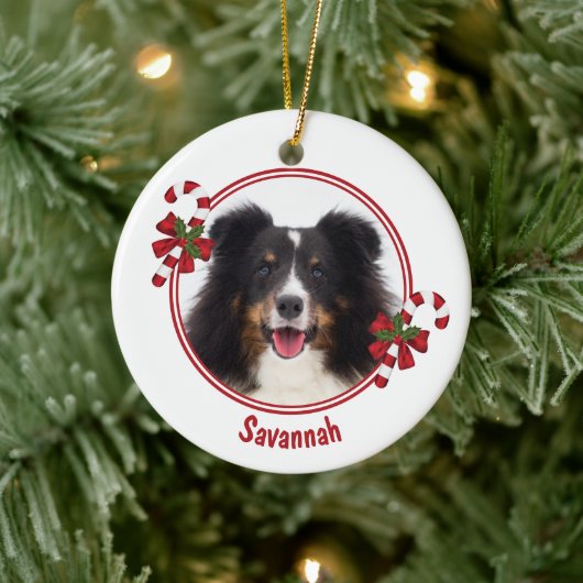 Candy Canes mit benutzerdefinierter Foto-Vorlage u Keramik Ornament (Baum)