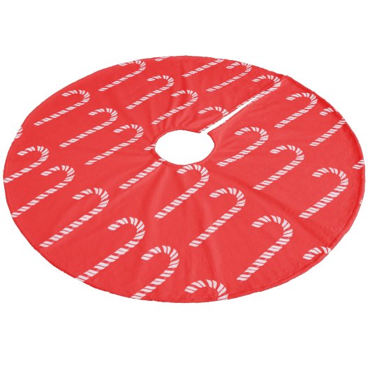 Candy Canes on Red Tree Skirt Fleece Weihnachtsbaumdecke (Schrägansicht)