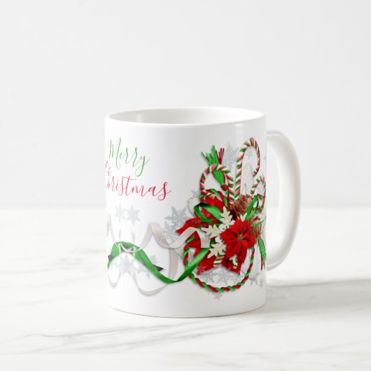 Candy Canes Poinsettia Schneeflocken Frohe Weihnac Kaffeetasse (VorderseiteRechts)
