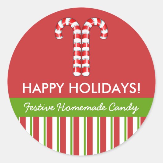 Candy Canes Red Green Food Jar Label Runder Aufkleber (Vorderseite)