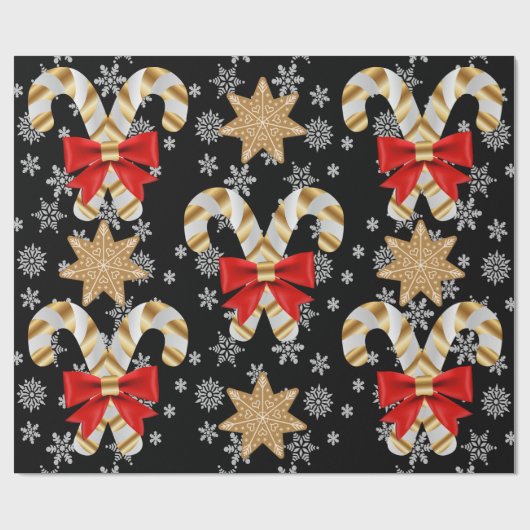Candy Canes Snowflakes Lebkuchen Kekse Geschenkpapier (Flach)