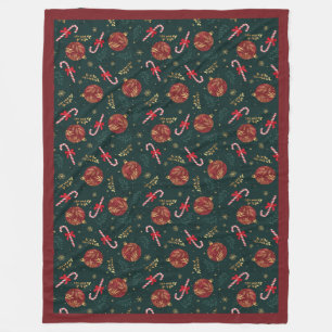 Candy Canes Snowflakes Red Christmas Balls Green Fleecedecke