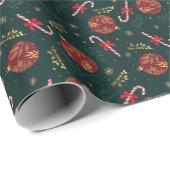 Candy Canes Snowflakes Red Christmas Balls Green Geschenkpapier (Rolleneckpunkt)