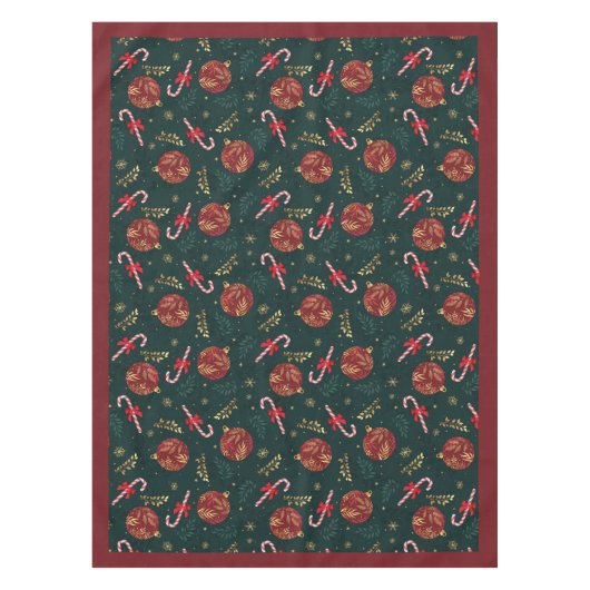 Candy Canes Snowflakes Red Christmas Balls Green Tischdecke (Vorderseite)