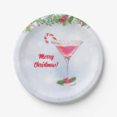 Candy Canes und Cocktails Weihnachtsfeier Pappteller (Vorderseite)