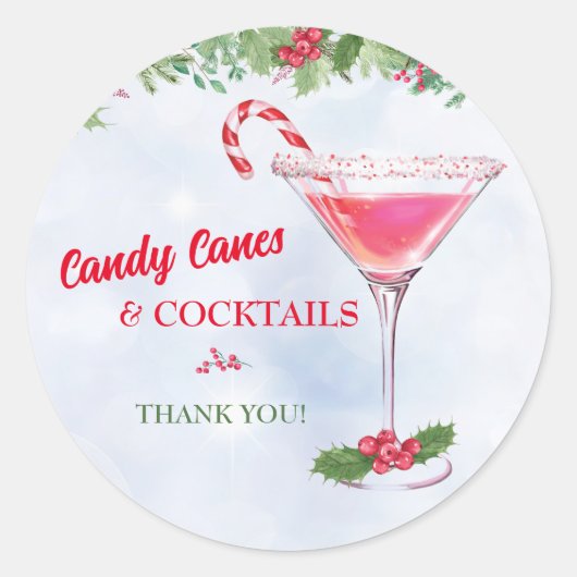 Candy Canes und Cocktails Weihnachtsfeier Runder Aufkleber (Vorderseite)