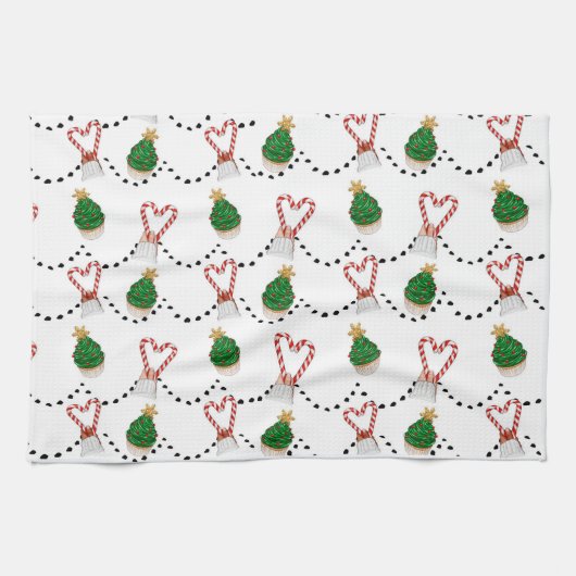Candy Canes und Cupcakes Geschirrtuch (Horizontal)
