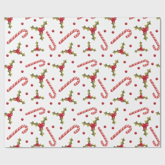 Candy Canes und Holly Seamless Muster Geschenkpapier (Flach)