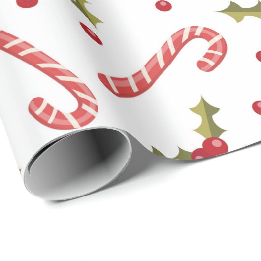 Candy Canes und Holly Seamless Muster Geschenkpapier (Rolleneckpunkt)