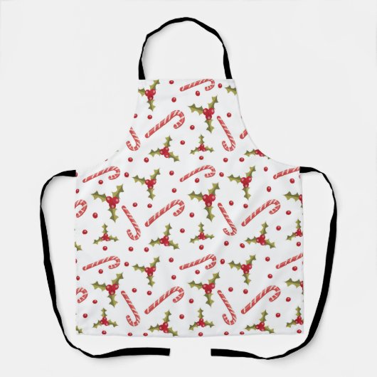 Candy Canes und Holly Seamless Muster Schürze (Vorderseite)