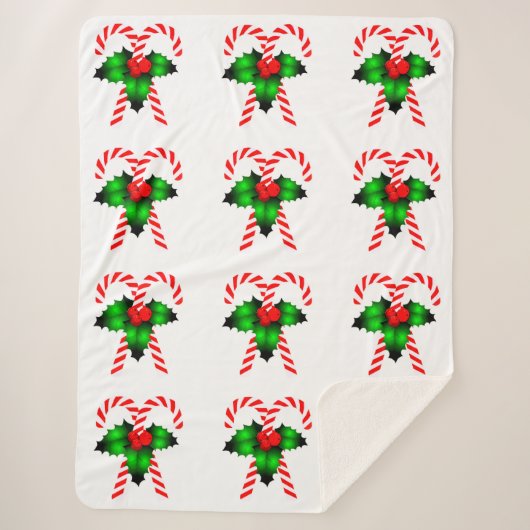 Candy Canes und Holly Sherpa Blanket Sherpadecke (Vorderseite)