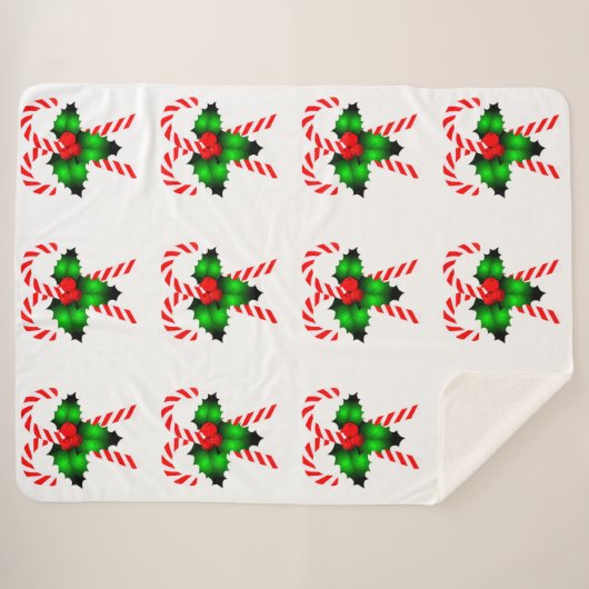 Candy Canes und Holly Sherpa Blanket Sherpadecke (Vorderseite (Horizontal))