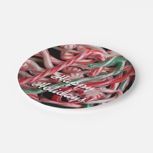Candy Canes und Pfefferminz Weihnachtsfeiertag Pappteller (Schrägansicht)