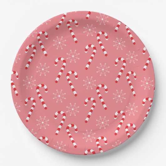 Candy Canes und Snowflake Pink Paper Plate Pappteller (Vorderseite)