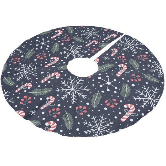 Candy Canes und Snowflakes Weihnachtsbaumrock Polyester Weihnachtsbaumdecke (Schrägansicht)