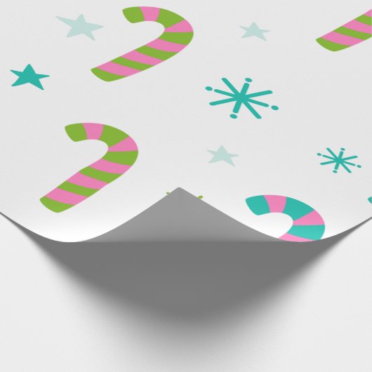 Candy Canes und Stars Moderne Weihnachten Geschenkpapier (Ecke)