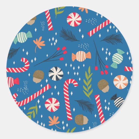 Candy Canes und Wrapped Christmas Candy Runder Aufkleber (Vorderseite)