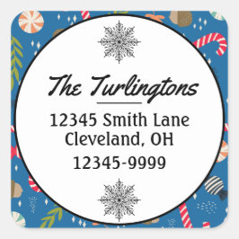 Candy Canes und Wrapped Xmas Candy Rücksendeadress Quadratischer Aufkleber