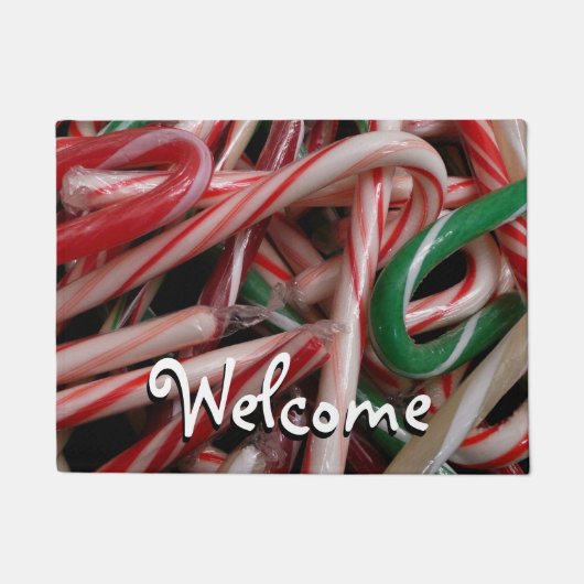 Candy Canes Weihnachtsfeiertag Weiß Grün und Rot Fußmatte (Vorderseite)