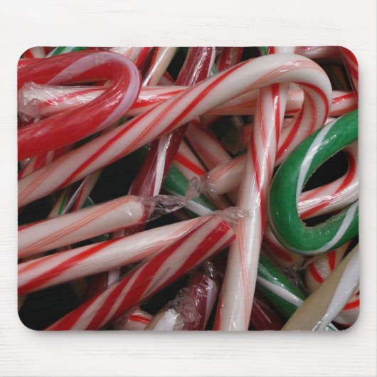 Candy Canes Weihnachtsfeiertag Weiß Grün und Rot Mousepad (Vorne)