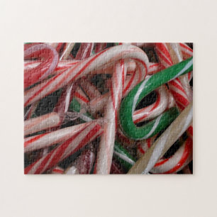Candy Canes Weihnachtsfeiertag Weiß Grün und Rot Puzzle