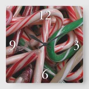 Candy Canes Weihnachtsfeiertag Weiß Grün und Rot Quadratische Wanduhr