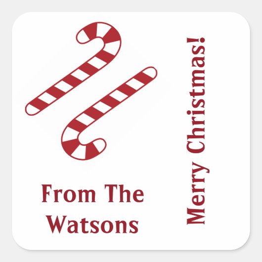 Candy Canes Weihnachtskleber Quadratischer Aufkleber (Vorderseite)
