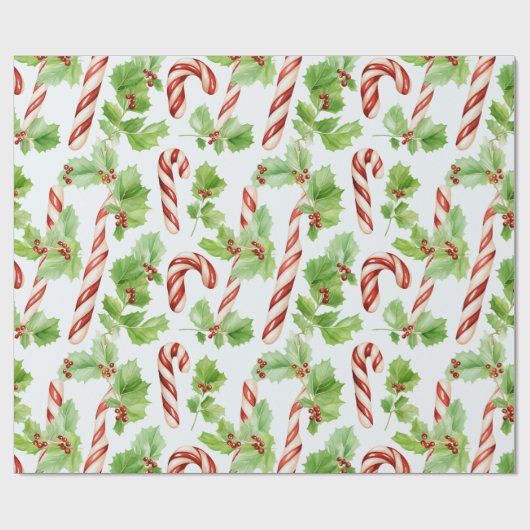 Candy Canes Winter Berries Grün Moderne Weihnachte Geschenkpapier (Flach)