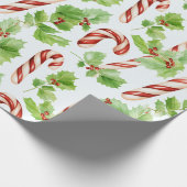 Candy Canes Winter Berries Grün Moderne Weihnachte Geschenkpapier (Ecke)
