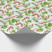 Candy Canes Winter Berries Grün Moderne Weihnachte Geschenkpapier (Ecke)