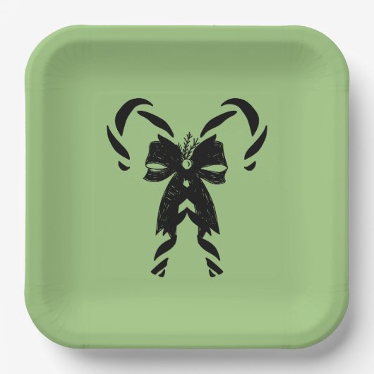 Candy Canes with Pine Needles & Bow Pappteller (Vorderseite)